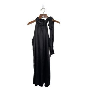 Eliza J Black Trapeze Sleeveless Short Dress Halter Neck Tie Around Bow Sz 14